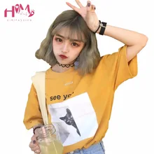 Летний корейский стиль каваи женская футболка Харадзюку Готический Кот Печать смешная футболка для студентов o-образным вырезом свободная футболка для пар