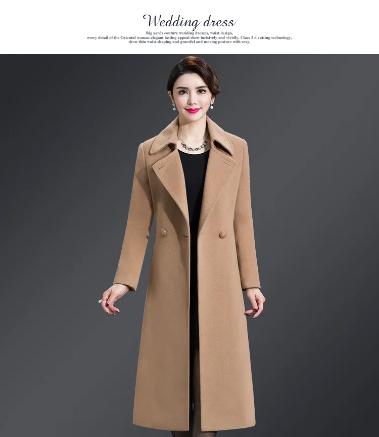 Женское пальто осень-зима, кашемировое пальто, мягкое пальто с отложным воротником, верхняя одежда, черный, красный, синий, хаки, фиолетовый, 5XL