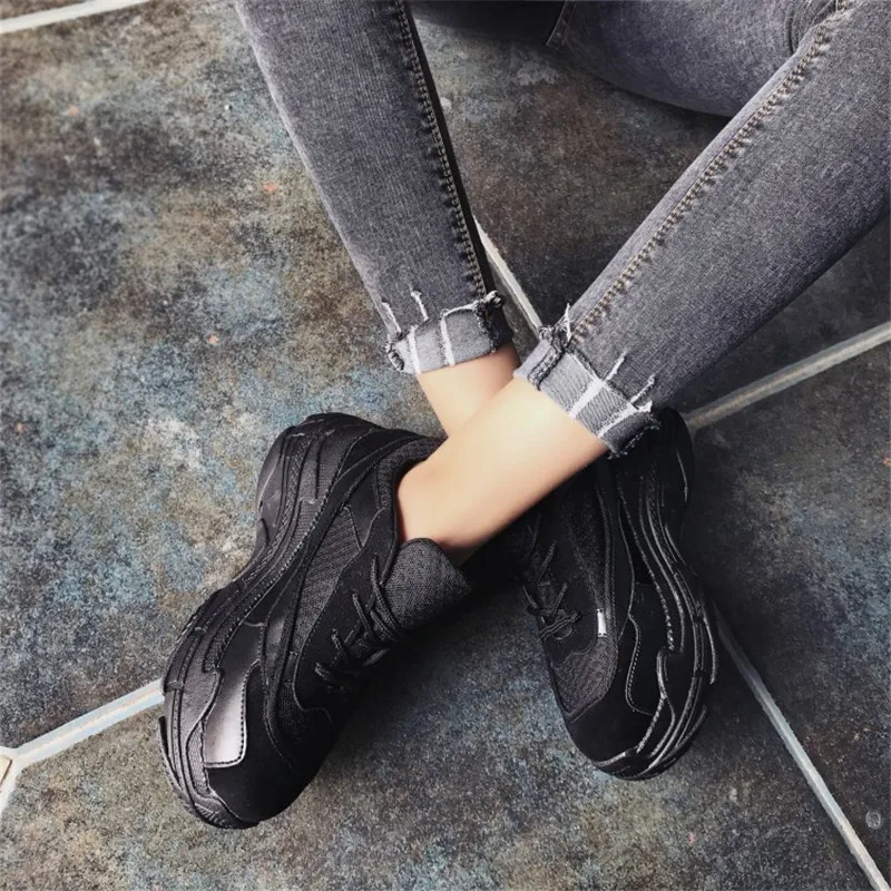 

COOTELILI Spring Women Sneakers Platform Shoes Woman Casual Pumps Ladies Lace up Mesh Creepers Zapatos Mujer Increased Internal