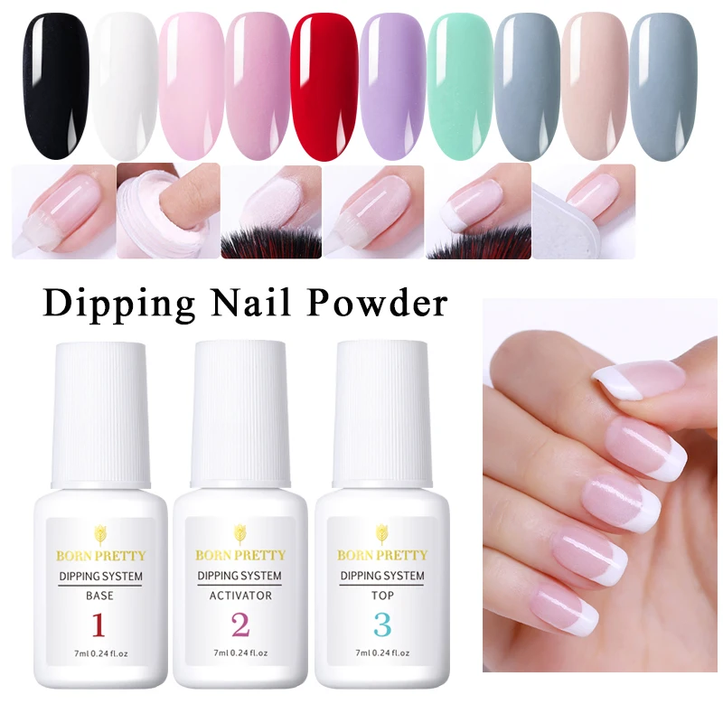 

BORN PRETTY 3 IN 1 Dipping Nail Powder French Nail Glitter Dip Nail Powder Set Base Top Activator Nail Kit Nail Art Decoration