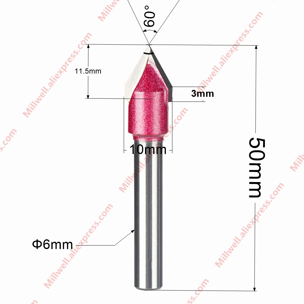 6 мм* 10 мм-1 шт, 60 90 120 градусов с ЧПУ твердосплавная Концевая фреза, фреза, деревообрабатывающий Фрезер, деревообрабатывающий инструмент, 3D V гравировальный резак - Длина режущей кромки: V61060