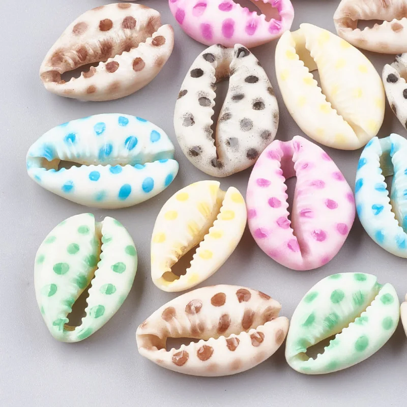 

200pcs Dot/Star Printed Cowrie Shell Beads No Hole/Undrilled Mixed Color DIY Jewelry Making Necklaces Handicrafts Supplies
