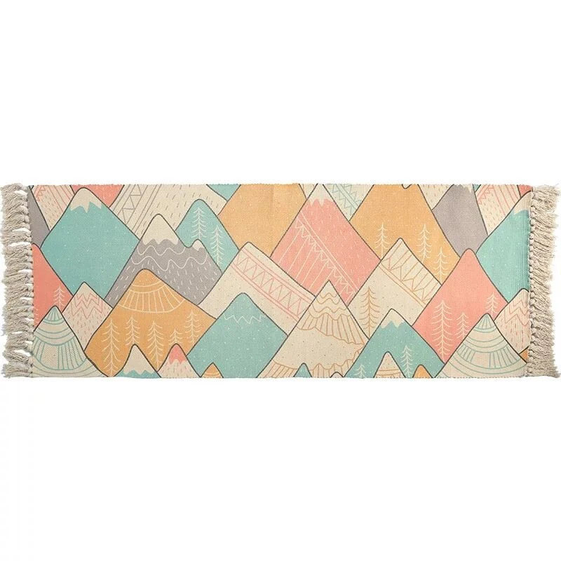 

Japanese-Style Handmade Bedroom Living Room Sofa Cotton Weave Runner Blanket Modern Strip Tassel Anti-Skid Carpet