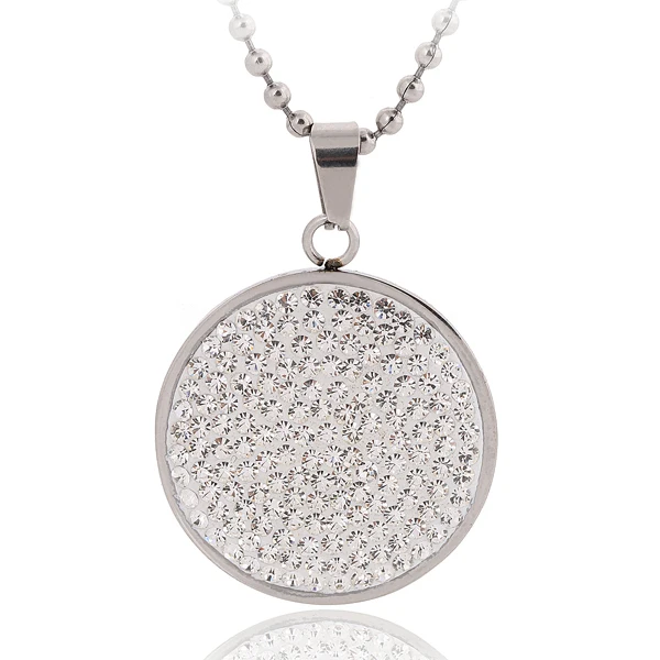 

White New Round Stainless steel Women Necklaces Micro Pave CZ Crystal Pendants