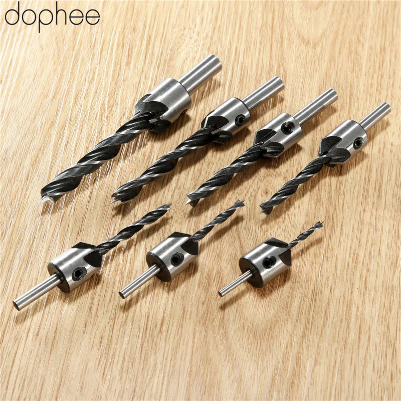 dophee Drilling Accessory HSS 5 Flute Countersink Drill Bit Set Reamer Woodworking Chamfer Power Tools High Carbon 3-10MM 7PCS