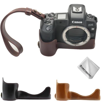 

PU Leather Camera Bag Half Body Case For Canon EOS R Camera Bottom Cover With wrist strap