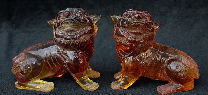 China Feng Shui Old jade Gilt Carved brave troops Pixiu beast wealth statue Pair