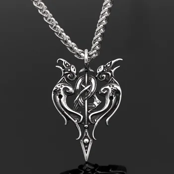 

men 316L Stainless steel viking odin's raven amulet in thor's hammer pendant necklace