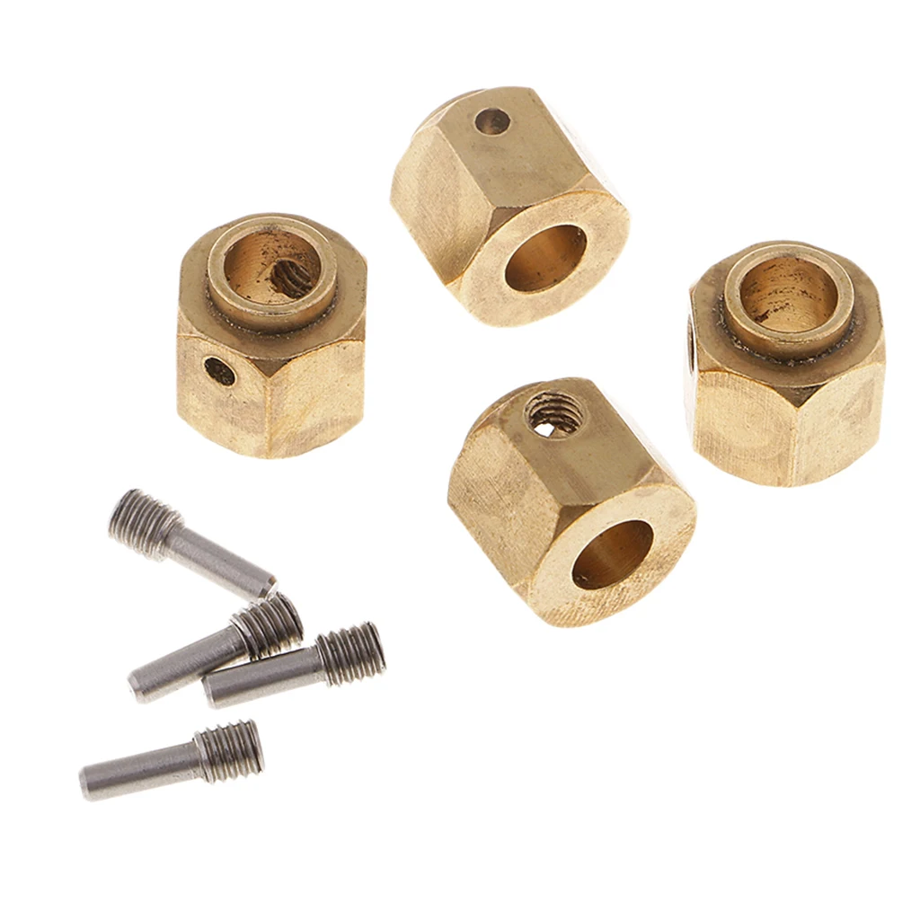 4Pcs 12mm Wheel Hub Brass Hexagonal Adapter Hex Adapter for 1/10 Traxxas TRX4 RC Crawler Truck Car Model