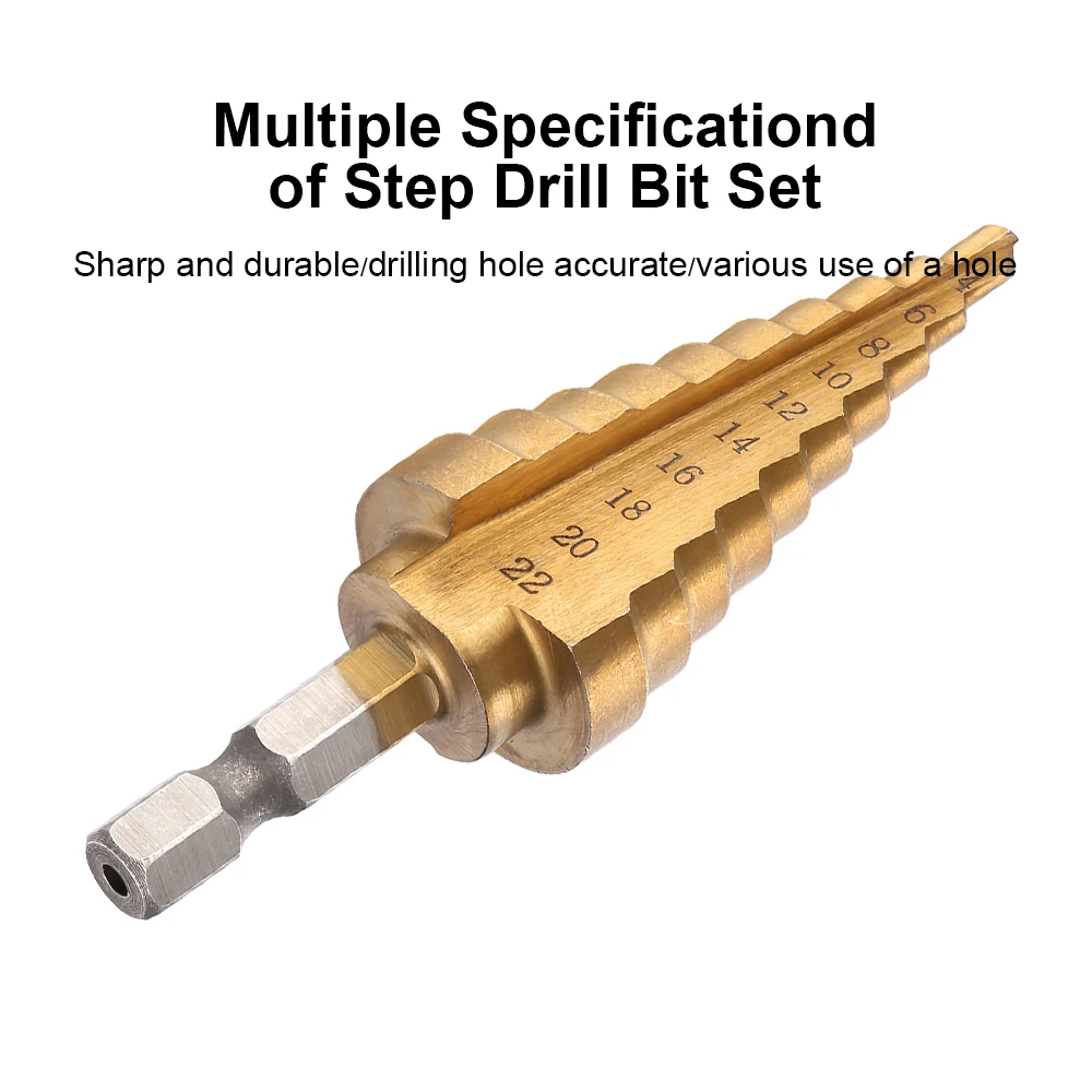 JelBo HSS ступенчатое сверло 4-22 мм набор инструментов для сверления металла мини-корончатое сверло шестигранное титановое ступенчатое конусное сверло с деревянным отверстием электроинструменты