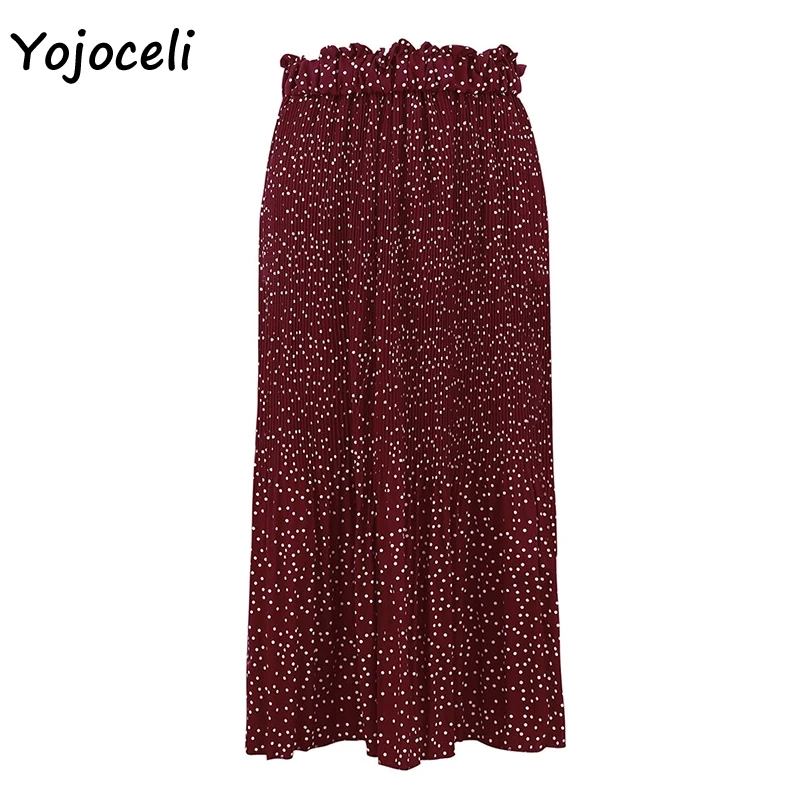 Yojoceli,, Сексуальная плиссированная юбка в горошек, нижняя, для женщин, осень, зима, бохо, пляжная юбка миди, большая, маятниковая, юбка - Цвет: Красный