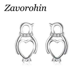 

Zavorohin New Lovely Cute Penguin 925 Sterling Silver Stud Earrings Piercing Earring For Women Girls Simple Summer Jewelry