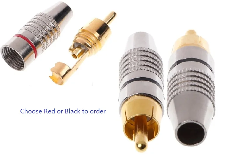 50pcs RCA Plug Male Connector Screw Fix Wire Assembly Solderless Type