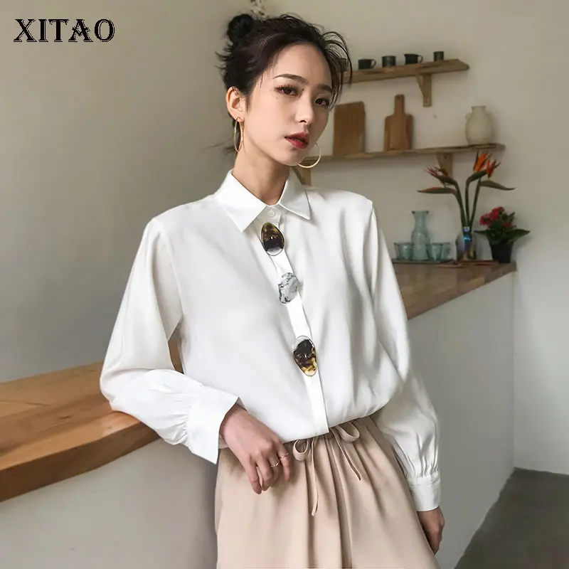 

[XITAO] Spring 2019 Western Style Female Blouse Casual Korea Fashion New Full Sleeve Solid Color Single Breasted Shirt DLL2426