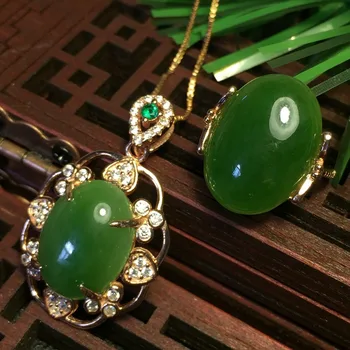 

MeiBaPJ Classic Natural Nephrite Jade Gemstone Jewelry Set 925 Sterling Silver 2 Siut Green Stone Fine Jewelry for Women
