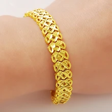 Винтаж классический покрытыем цвета чистого 24 каратного золота чеканным узором цепи Браслеты для Для женщин Для мужчин для годовщины помолвки, ювелирные изделия в качестве подарка