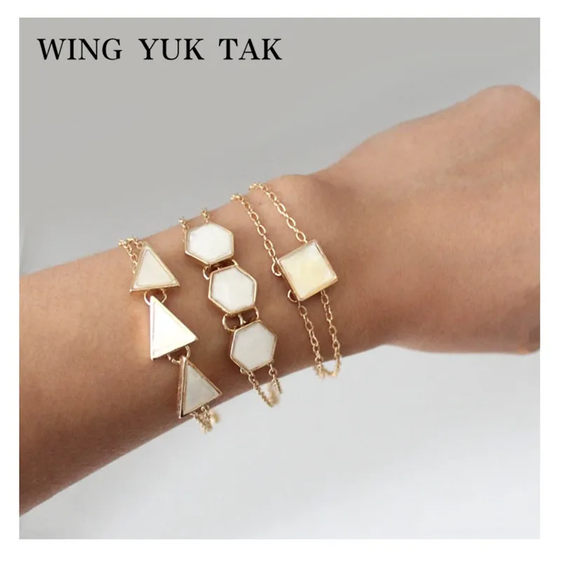 

wing yuk tak 3Pcs/Set Classic Bracelet Top Fashion Geometric Enamel Chain Shell Turkish Jewelry Bracelets For Women Pulseiras