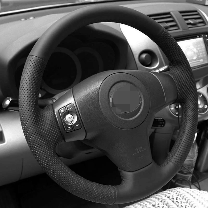 Hand stitched Black Leather Steering Wheel Cover for Toyota Yaris Vios RAV4 2006 2009