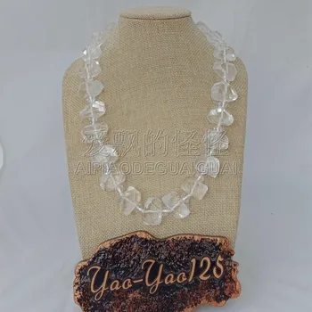 

N072224 21" White Crystal Chunky Faceted Slab Cushion Rectangle Nugget Necklace