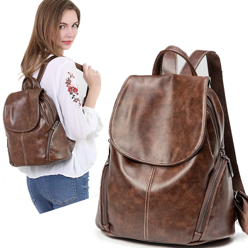 

Backpack bag wild trend Ladies casual soft leather large capacity student backpack Women's leather travel bag backpack
