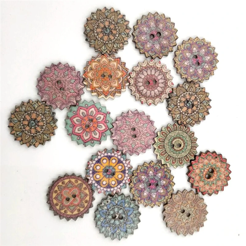 50pcs Painted Gear Wooden Buttons for Handwork Sewing Scrapbooking Handmade Clothing Crafts Accessories Sewing Art 2025mm (7)