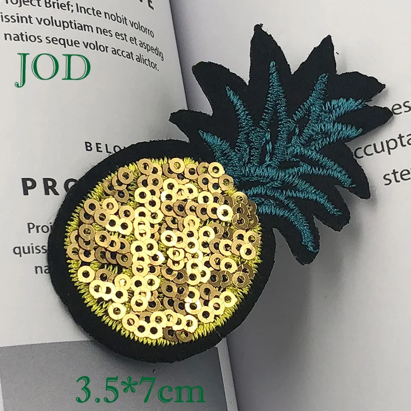 

JOD 3.5*7cm Pineapple Sequin Iron on Patches for Clothing Iron on Clothes Decorative Patch Embroidery Applique Stickers Badges @