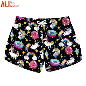 

3d Print Unicorn Rainbow Doughnut Star Summer Cute Shorts Women Casual Beach Boho Shorts Elastic High Waist Short Hotpants