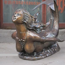 3" Большой Дания Бронзовая скульптура Искусства Обнаженная Русалка море-горничной принцессы моря