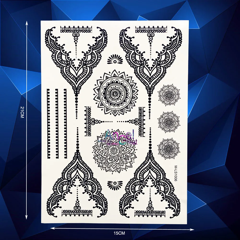 

1PC New Black Henna Fake Waterproof Tattoo Body Art ABMLS1006 Women Temporary Tattoo Sticker Flower Jewelry Designs Selfie Tatoo