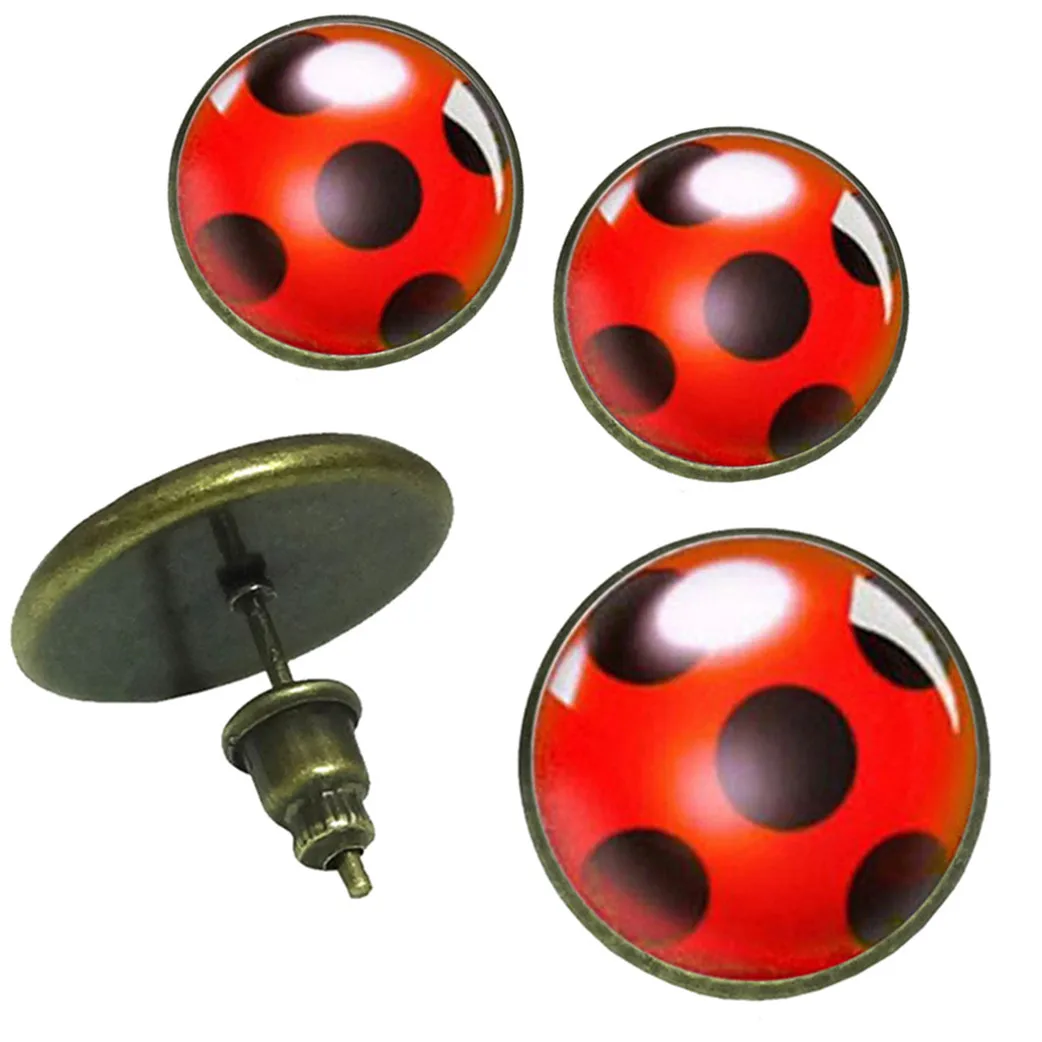 

Ladybug Stud Earrings Anime Jewelry Cosplay Lady Bug Circle With Dot Earrings For Women Girl Party Gift