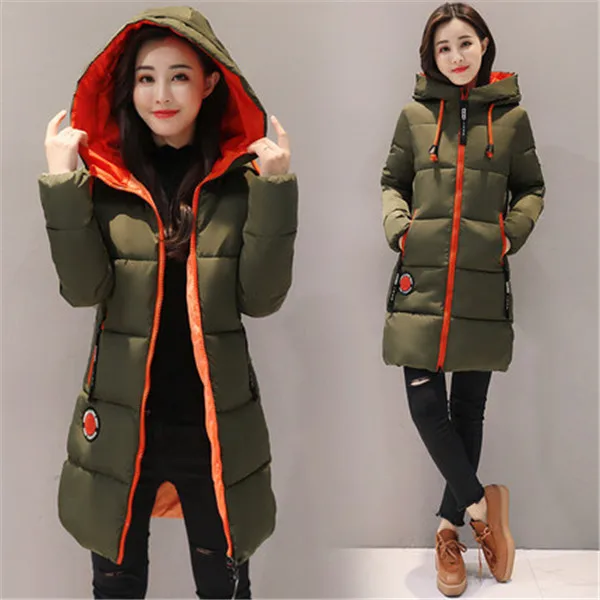 Женская парка, зимняя куртка, Женское пальто, верхняя одежда с капюшоном, Женская парка, толстая подкладка из хлопка, зимние женские базовые пальто Z30 - Цвет: ArmyGreen