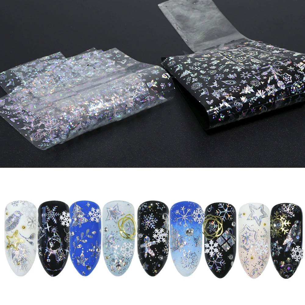 

New 8Pcs/set Christmas design Foils Transfer Art Foil Nails Sticker Decals Star Snowflake Pattern Manicure Nail Art Decorations