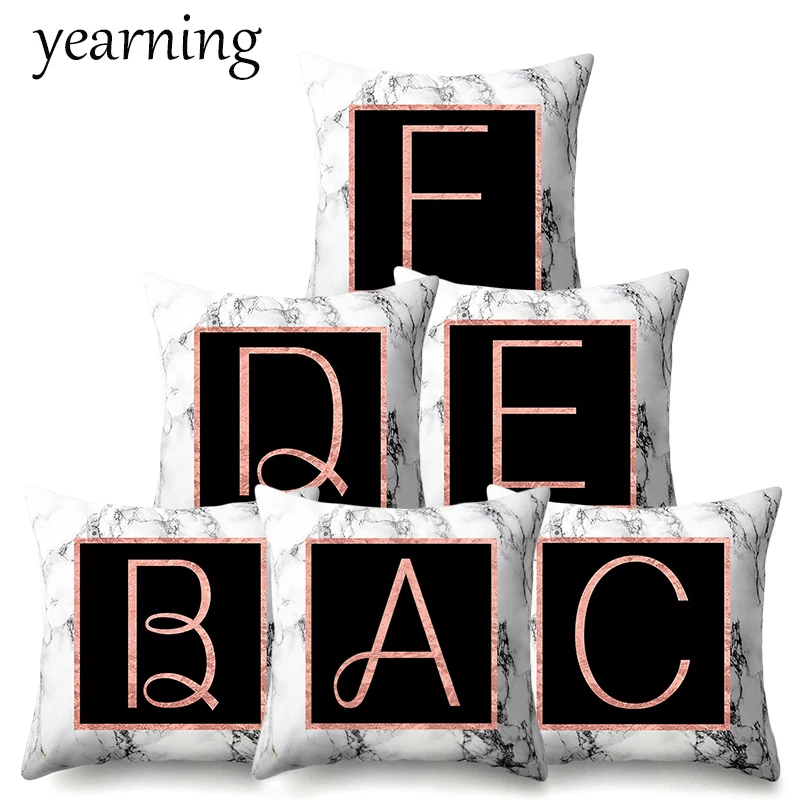 

26 Alphabet Pattern Cushion Cover Black Pink Printed Polyester Pillow Case Decoration Home Throw Pillow Cover Funda Cojin