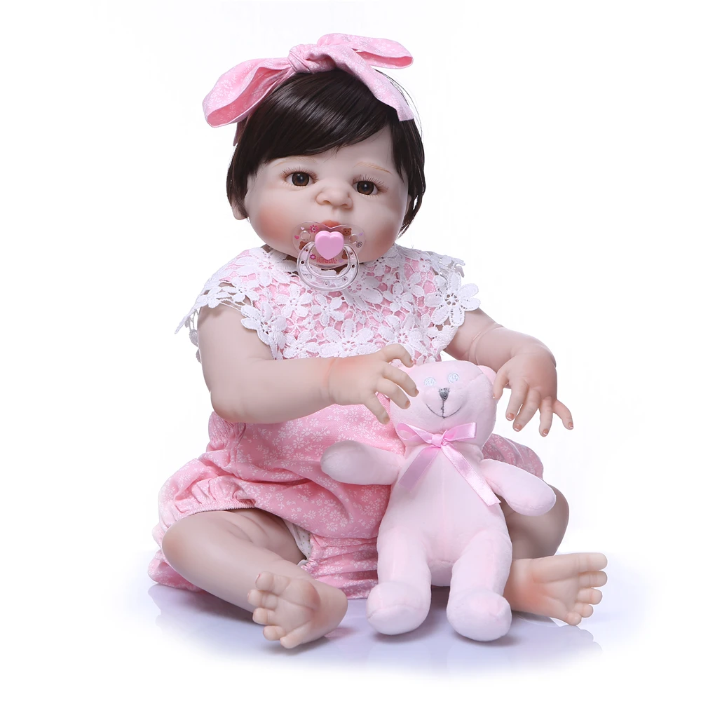 

55CM realistic Full Silicone Reborn Baby Doll Toys Alive Bebe lifelike vivid high quality pink Clothes Kids Play House Toys