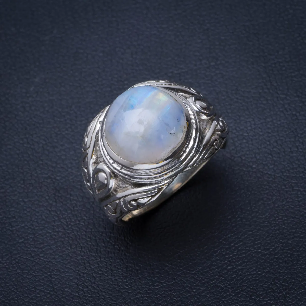 

Natural Rainbow Moonstone Handmade Unique 925 Sterling Silver Ring 7.5 B1391