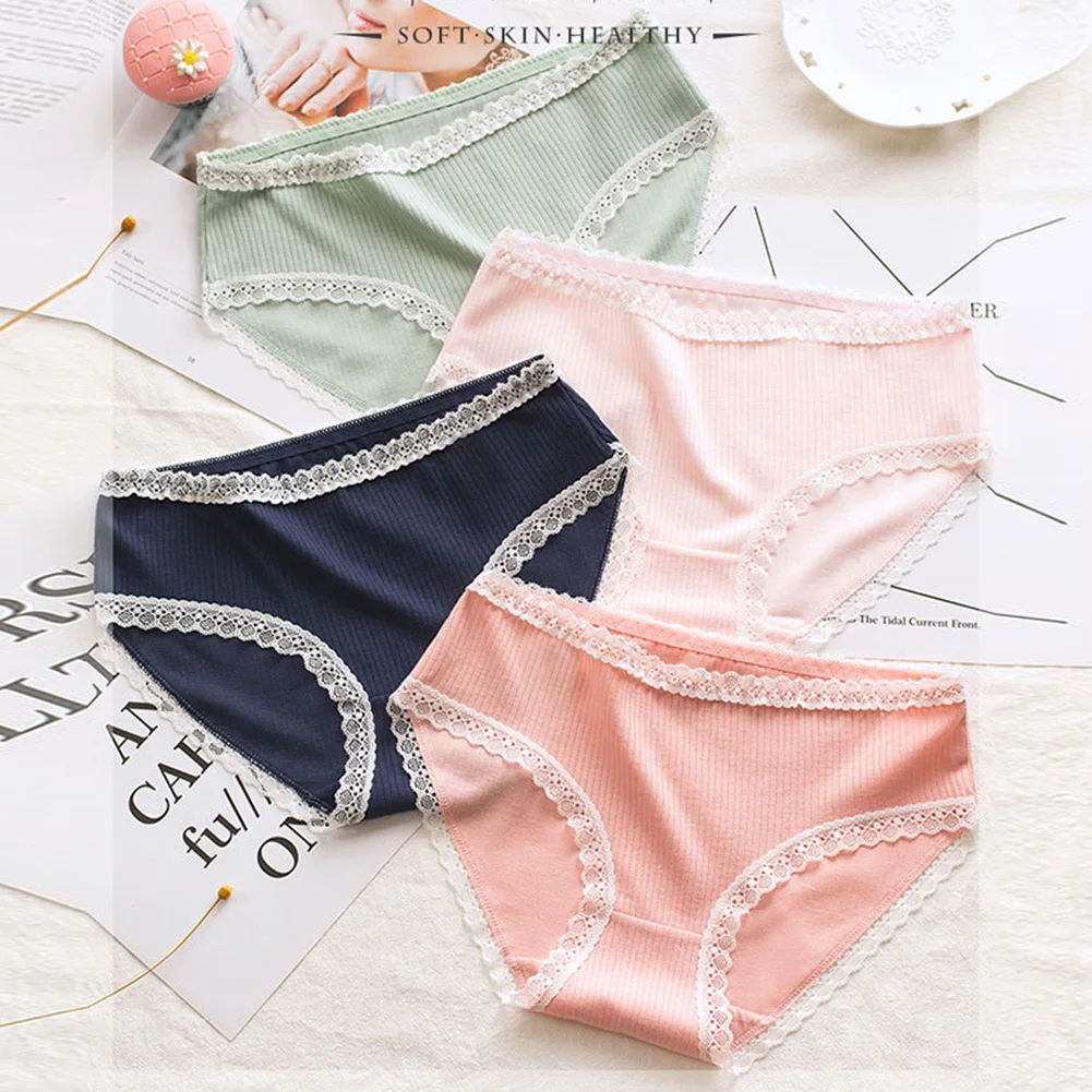 Женские хлопковые трусы нижнее белье кружево Low Rise Briefs Комфортные миди талии