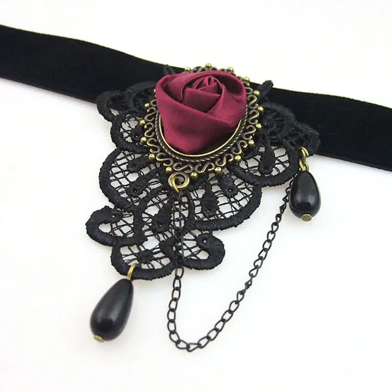Женское колье чокер с черной кружевной лентой|drop necklace|handmade necklacetassel choker |