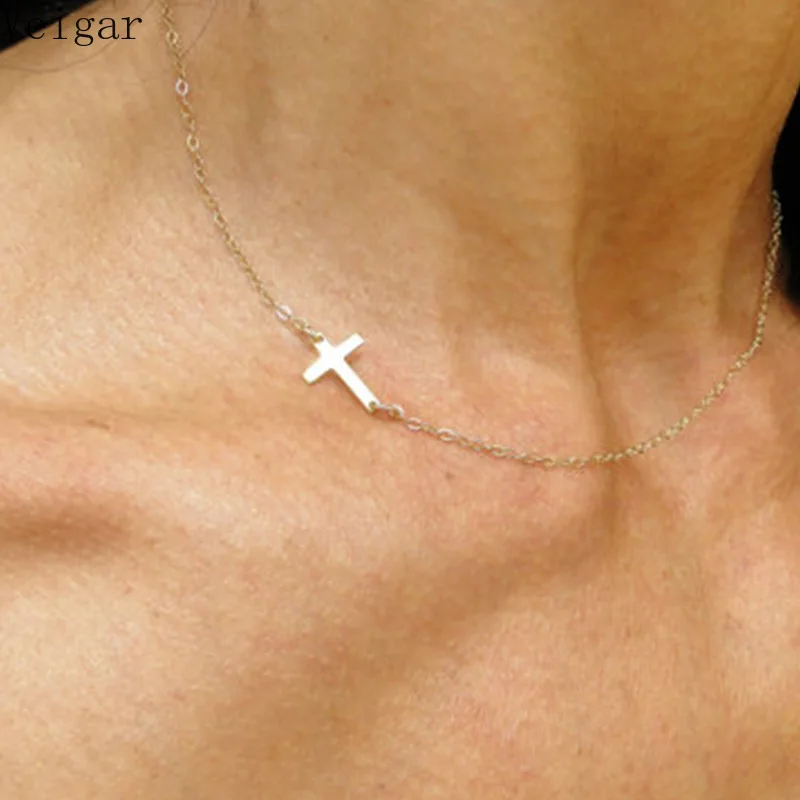 

Gold Silver Color Side Cross Necklaces & Pendants 2018 Fashion Jewelry Clavicle Necklace Bijoux Femme Collier Ras Du Cou