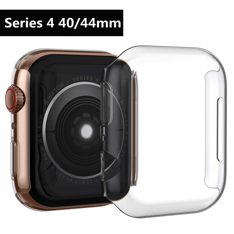 Силиконовый мягкий чехол для Apple Watch series 4 44 мм 40 TPU прозрачный ультратонкий
