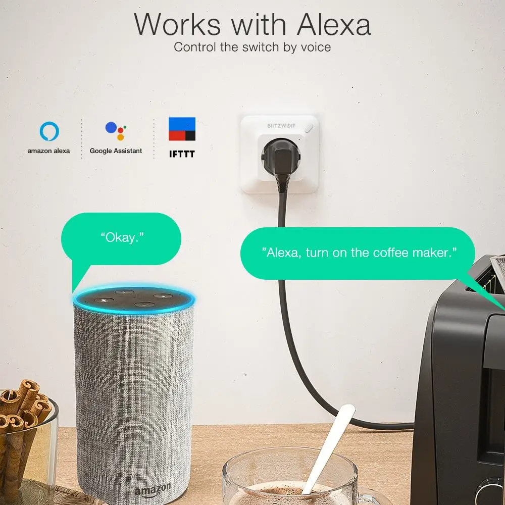 BlitzWolf BW SHP8 3680W 16A eu plug адаптер wifi питания умная розетка пробка розетки умный дом wall