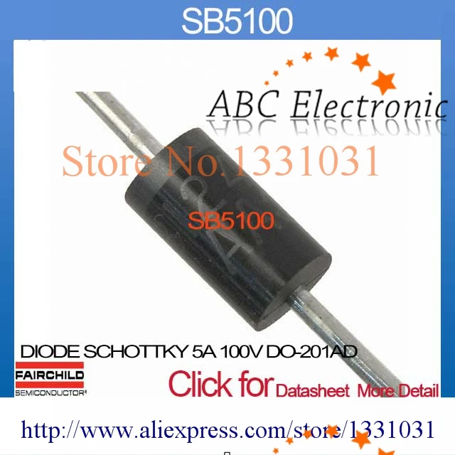 DO-201 SB5100 Pack of 5 SCHOTTKY ON Semiconductor DIODE 100V 5A