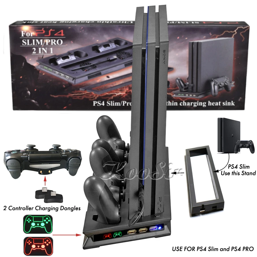  PS4 Slim Pro 2 In 1 Console Cooler Fan Stand with PS 4 Controller Charger Dock Station for Sony Pla