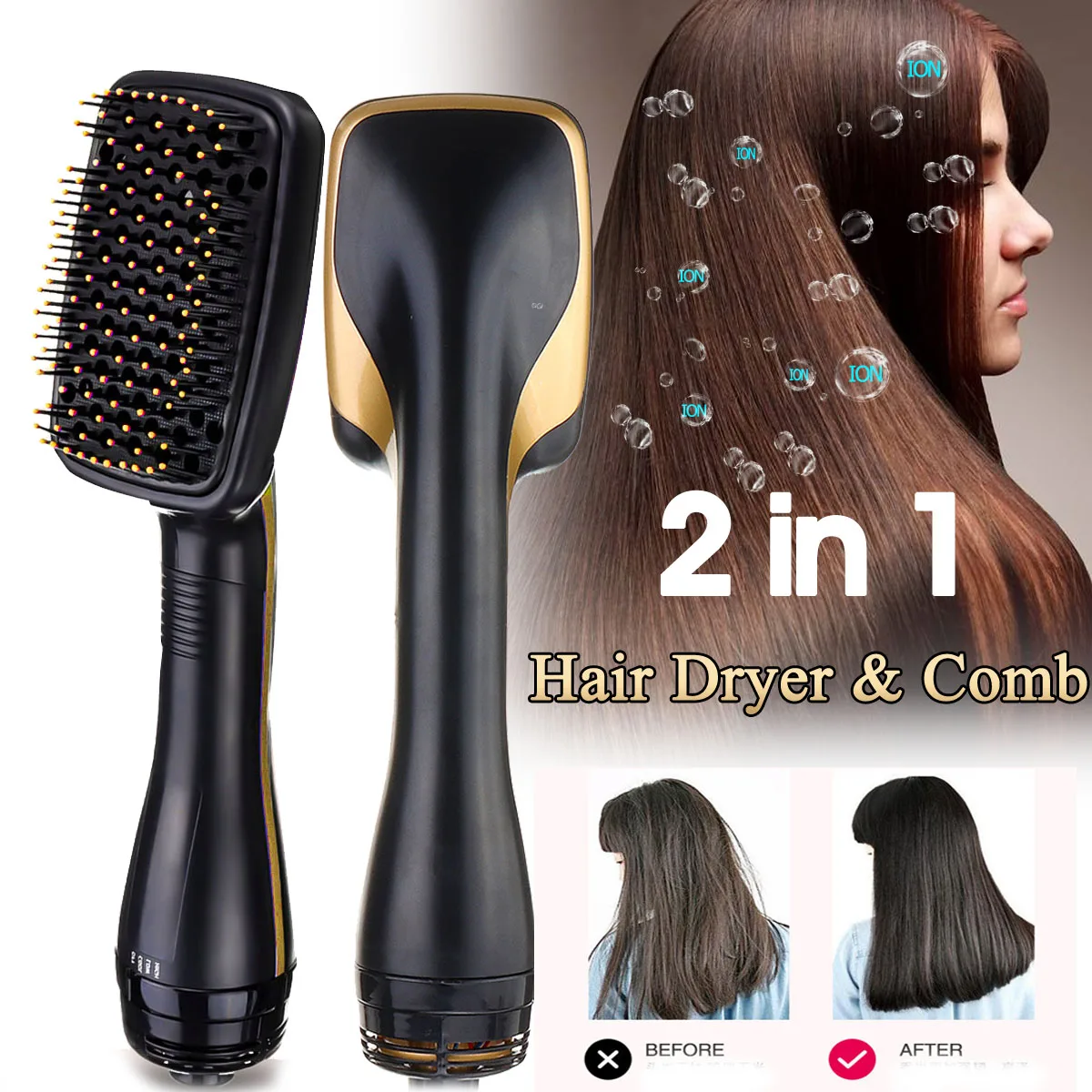 Online Haar Blasen Trockner Pinsel 2 IN 1 Multi funktionale Haarglätter Stile Elektrische Haar Kamm Negative Ionen Pflege Salon haar Styler