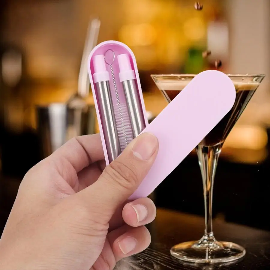 

Stainless Steel Collapsible Straw Portable Reusable Telescopic Straw with Cleaning Brush Bar Accessories