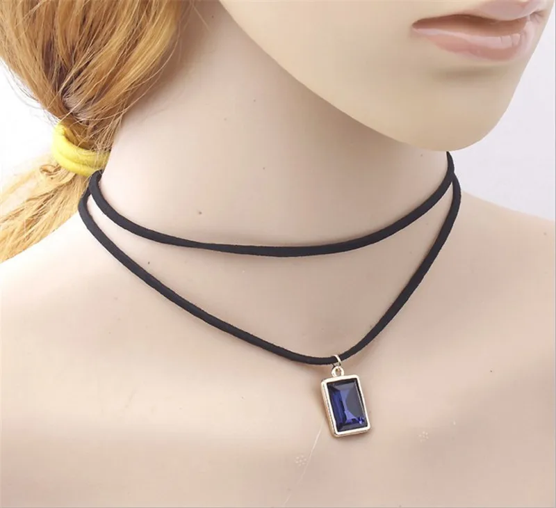 

DoreenBeads New Fashion Velvet Suede Necklace Double Pendant Necklace Rectangle Woman Gift Hot