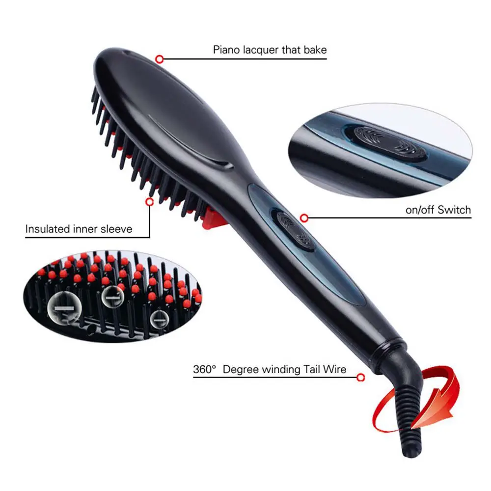 Цифровой электрический выпрямитель для волос, расческа, расческа для распутывания, выпрямители для волос, щетка для волос, штепсельная вилка европейского стандарта: черный