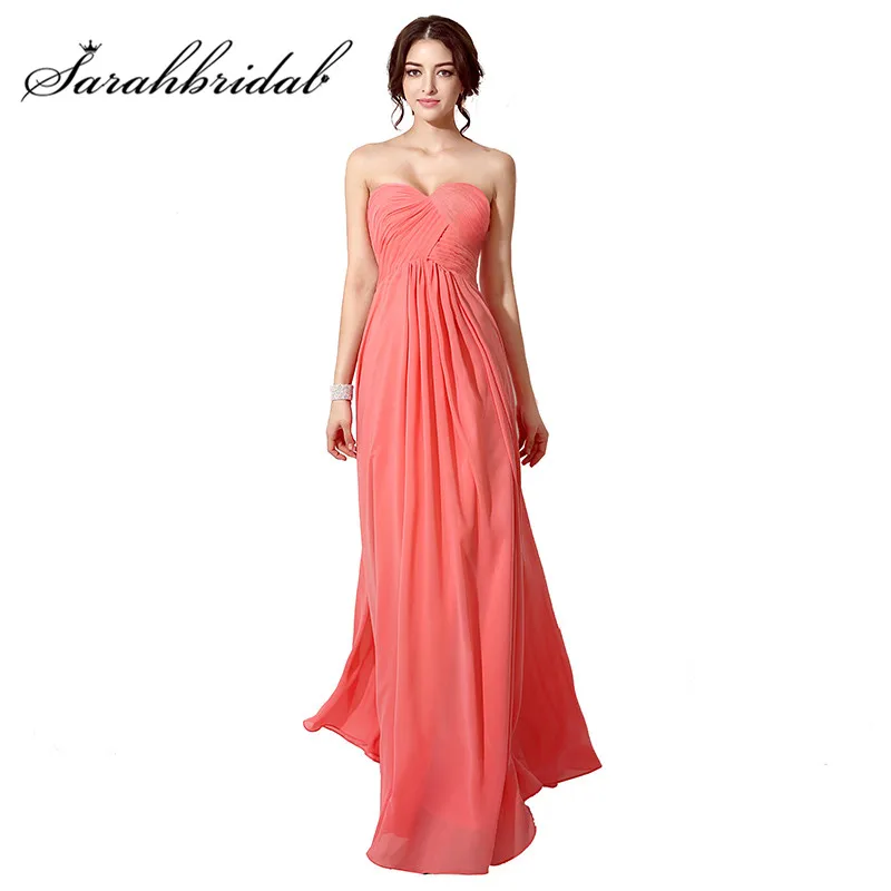 Coral Cheap Evening Dresses Long Chiffon Sexy Sweetheart Pleats Lace Up Back Floor Length Party Prom Gowns SD182 Coral Cheap Evening Dresses Long Chiffon Sexy Sweetheart Pleats Lace Up Back Floor Length Party Prom Gowns SD182
