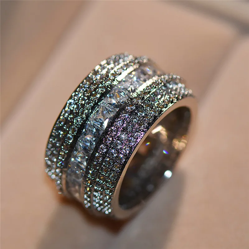 

Luxury Women Big Full AAA Zircon Ring Female Bridal Stackable Ring Silver Color Wedding Jewelry Promise Eternity Engagement Ring