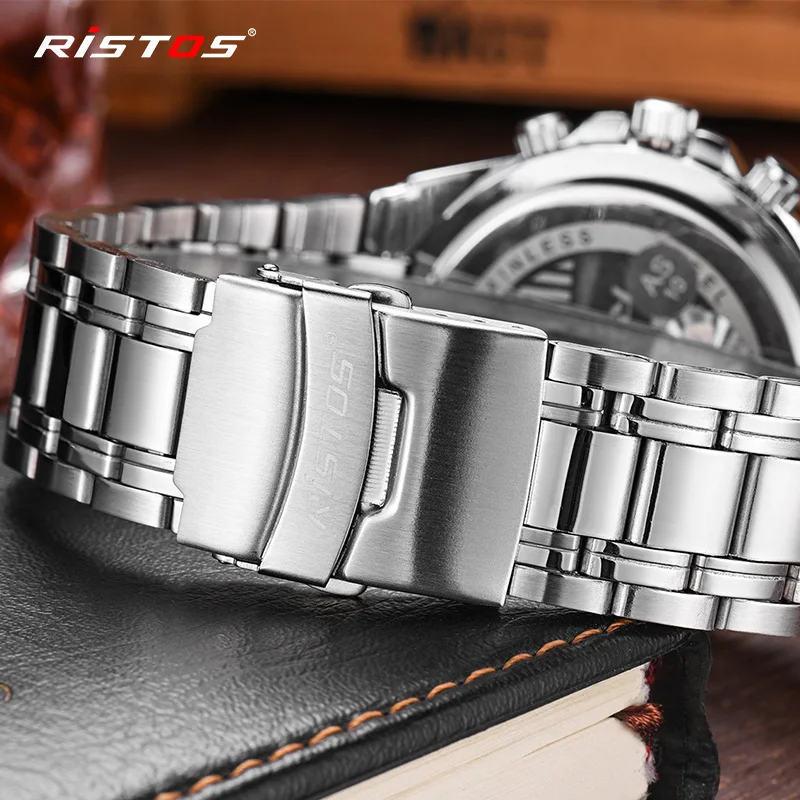 Мужские кварцевые часы RISTOS из нержавеющей стали Reloj Masculino экстремальные виды