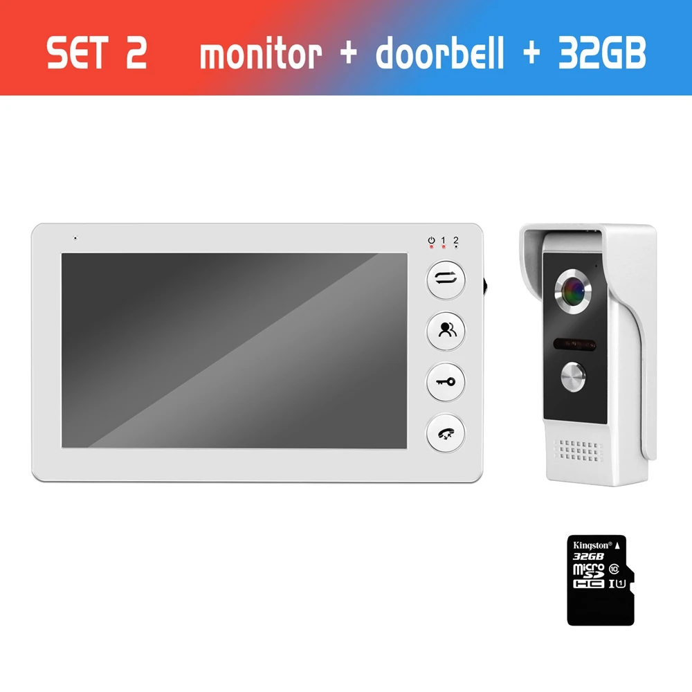 Video Intercom Doorbell Wired 7" Video Door Phone 1000TVL Doorbell Camera with IR Night Vision for Home Security Door Intercom - Цвет: SET 2 with 32